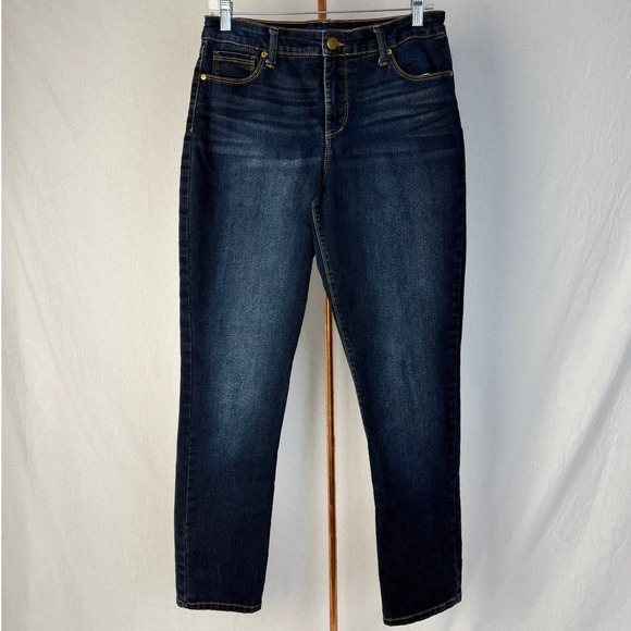 Dark Wash Denim Jeans Women's Stretchy High Rise Classic Casual Everyday Pants - Picture 1 of 15